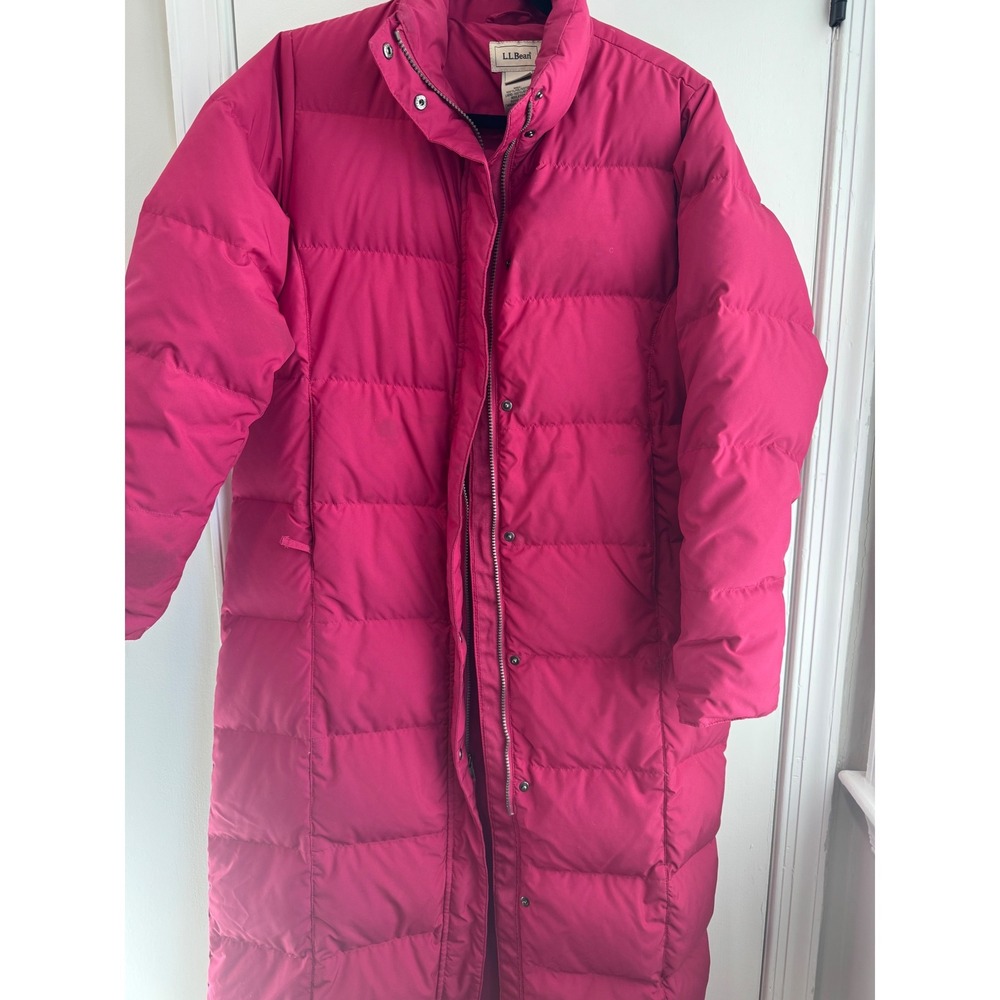 LL Bean Ultrawarm Long Puffer Coat Pink Goose Down Maxi Parka Womens Medium - Picture 10 of 11